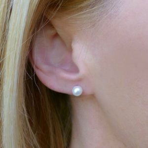 Sterling Silver Cultured 5 mm Button Pearl Stud Earrings